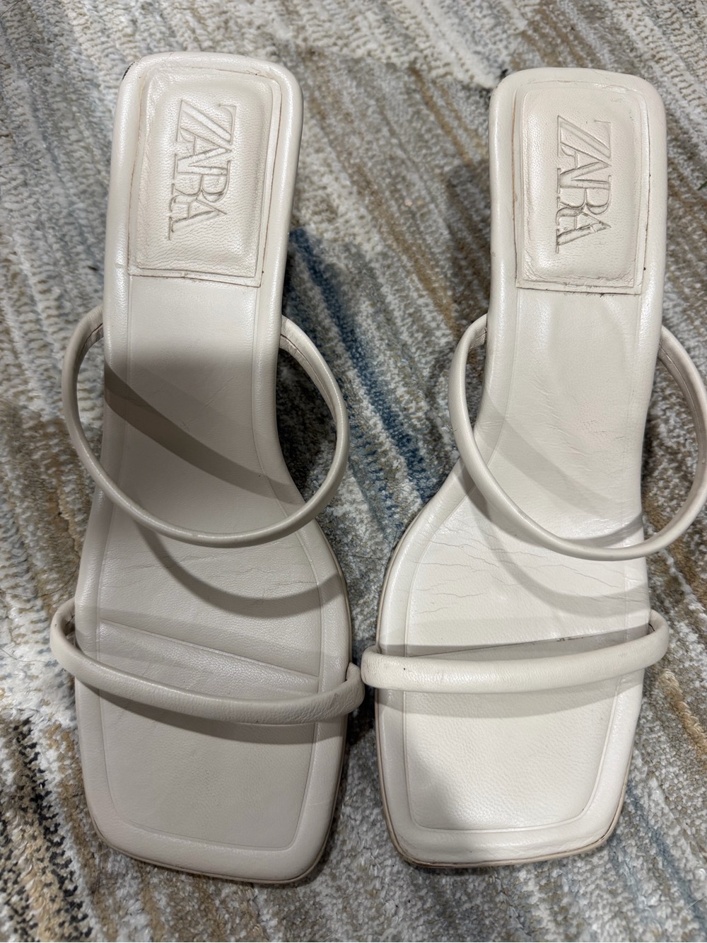 ZARA Ivory Double-Strap Square-Toe Heeled Sandals